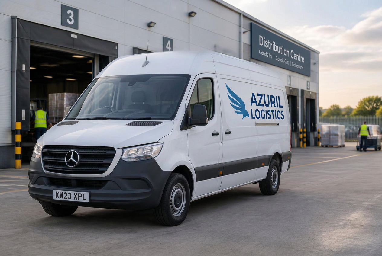Azuril branded delivery van at a UK distribution centre loading bay